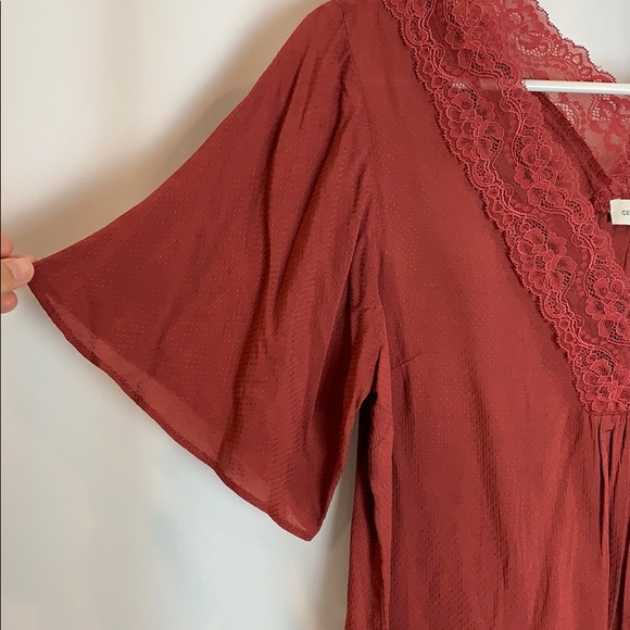 Rust lace v neck blouse - Picture 2 of 7